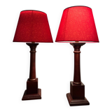 Paire de lampes colonnes en bois massif