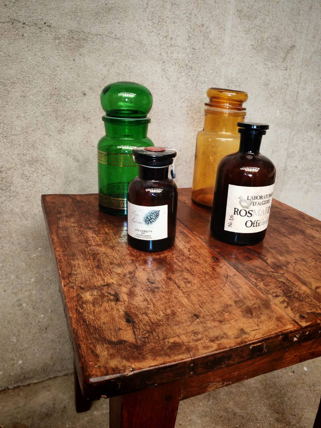 Small farmhouse table, low and square.