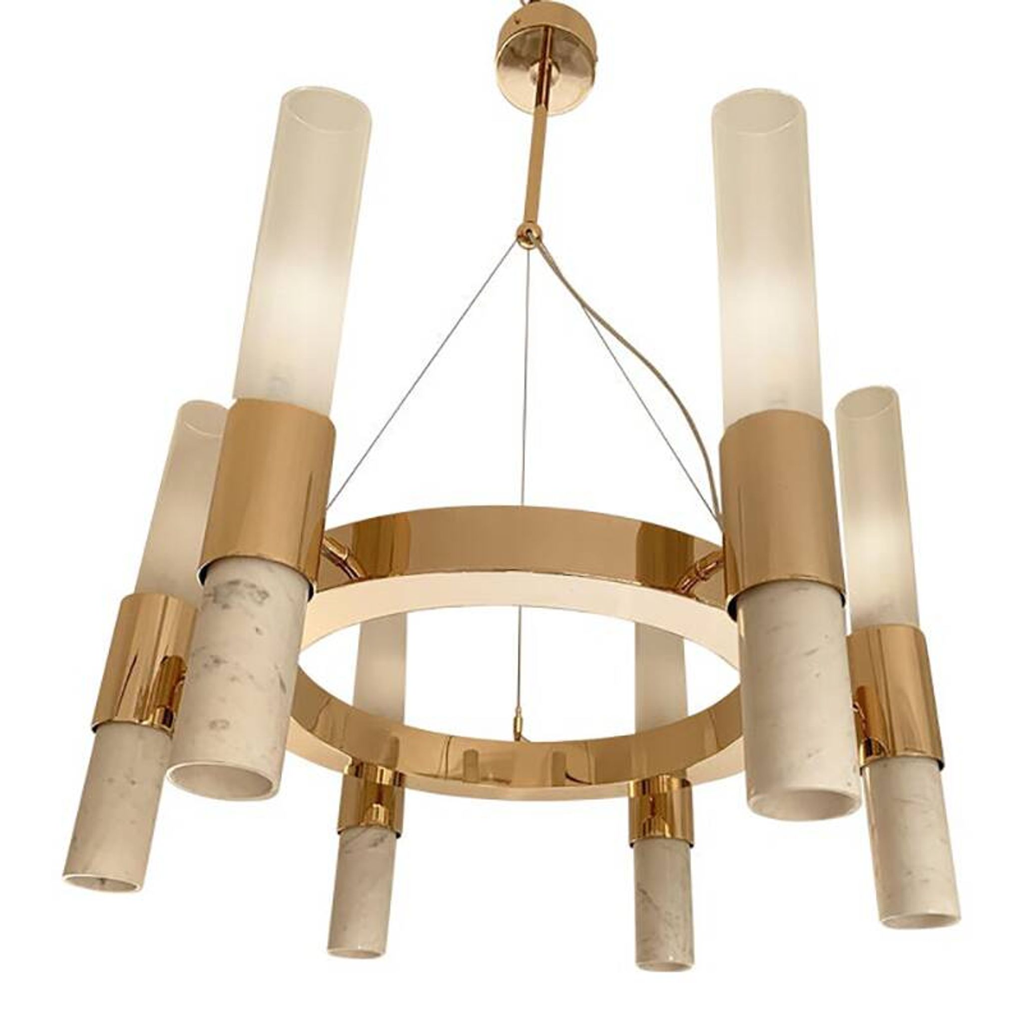 Contemporary Gold Ring Chandelier With Gradient White and Carrara Marble Glasses by Simoeng