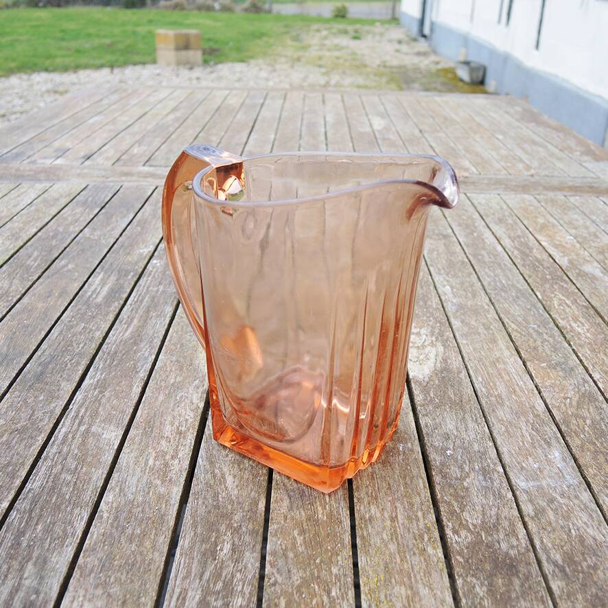 Antique Art Deco Style Pink Glass Pitcher