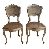2 caned chairs in Louis XV Regency style