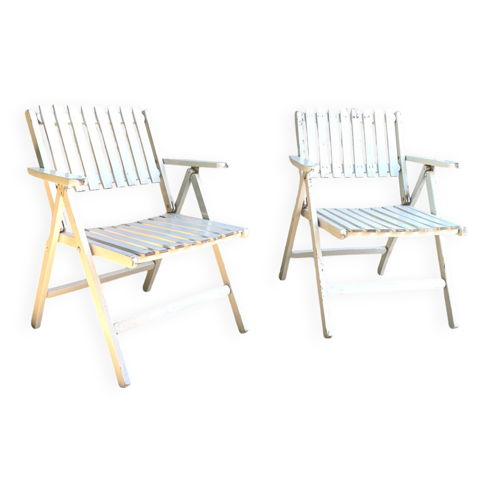 Pair of vintage wooden garden armchairs by r.gleizes