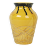 Petit vase vintage émaillé jaune orange noir motif relief 1970