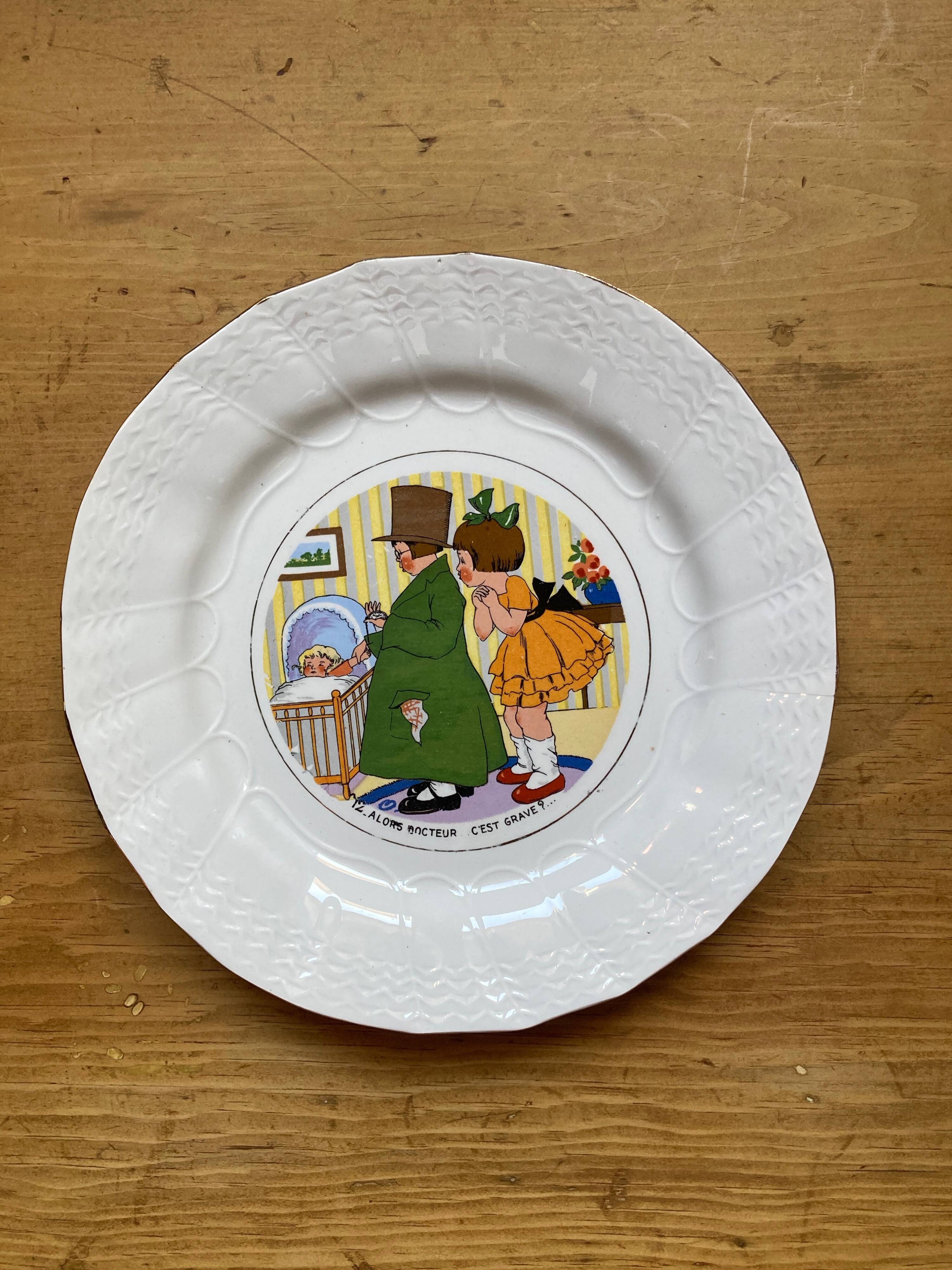 6 talking plates Digoin Sarreguemines "Enfants Bicot"