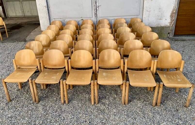 Series lot of 40 vintage stackable chairs in beech lubke year 1970