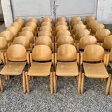Series lot of 40 vintage stackable chairs in beech lubke year 1970