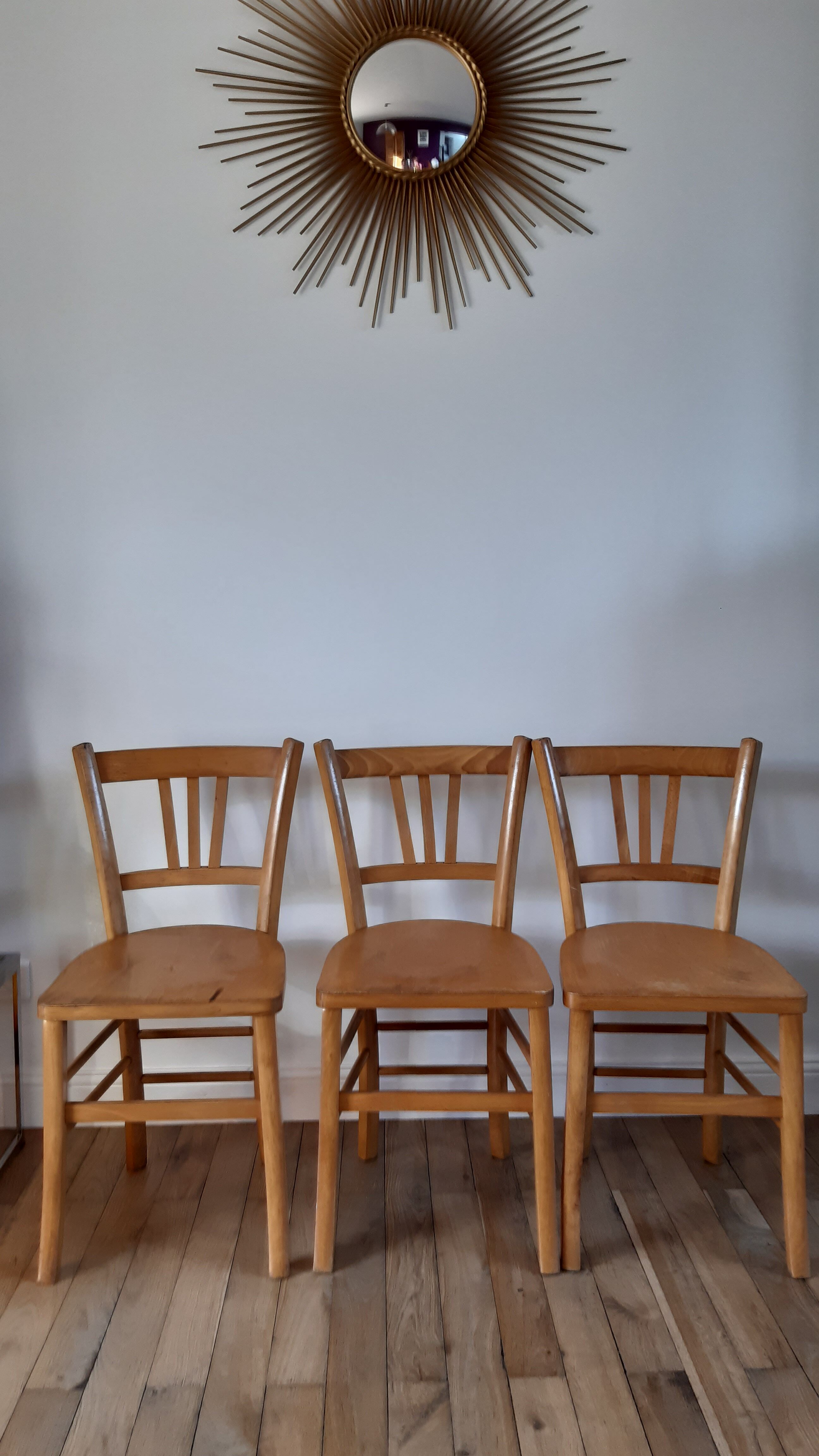 Trio of bistro chairs in beech 50s