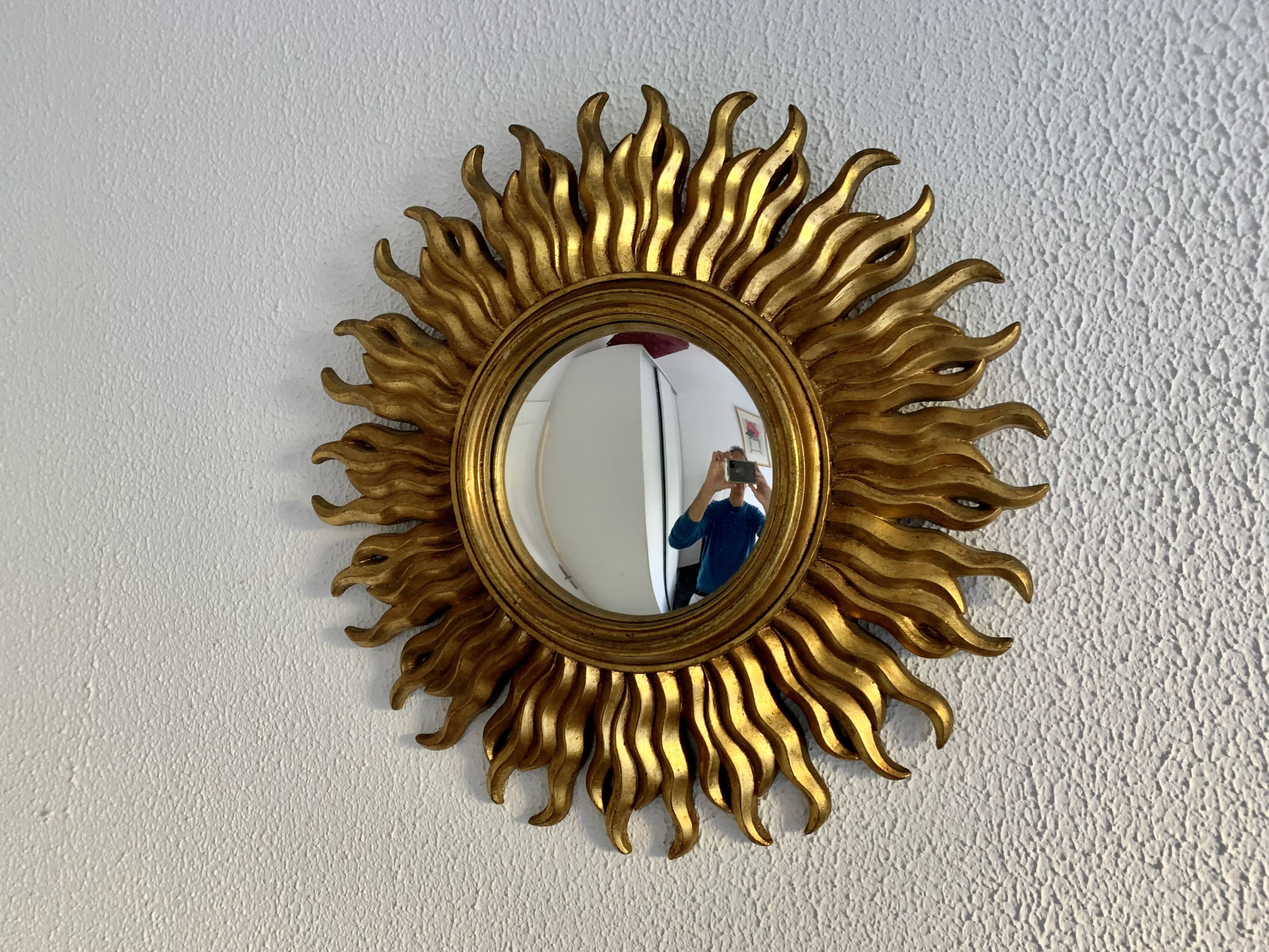 Vintage 1960 sun mirror witch's eye gold convex - 48 cm