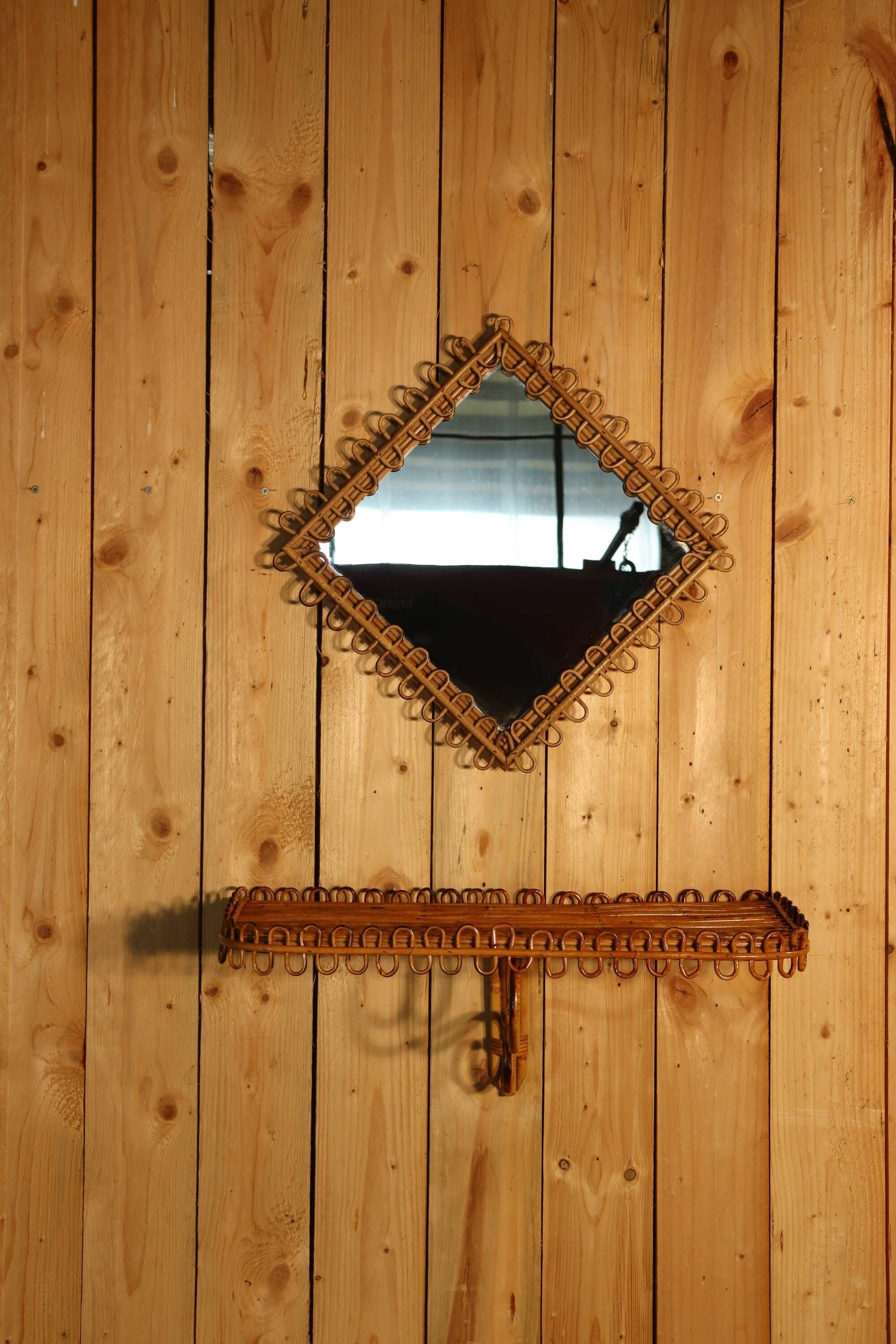 Mirror and rattan stand by Franco Albini, Italy 1960