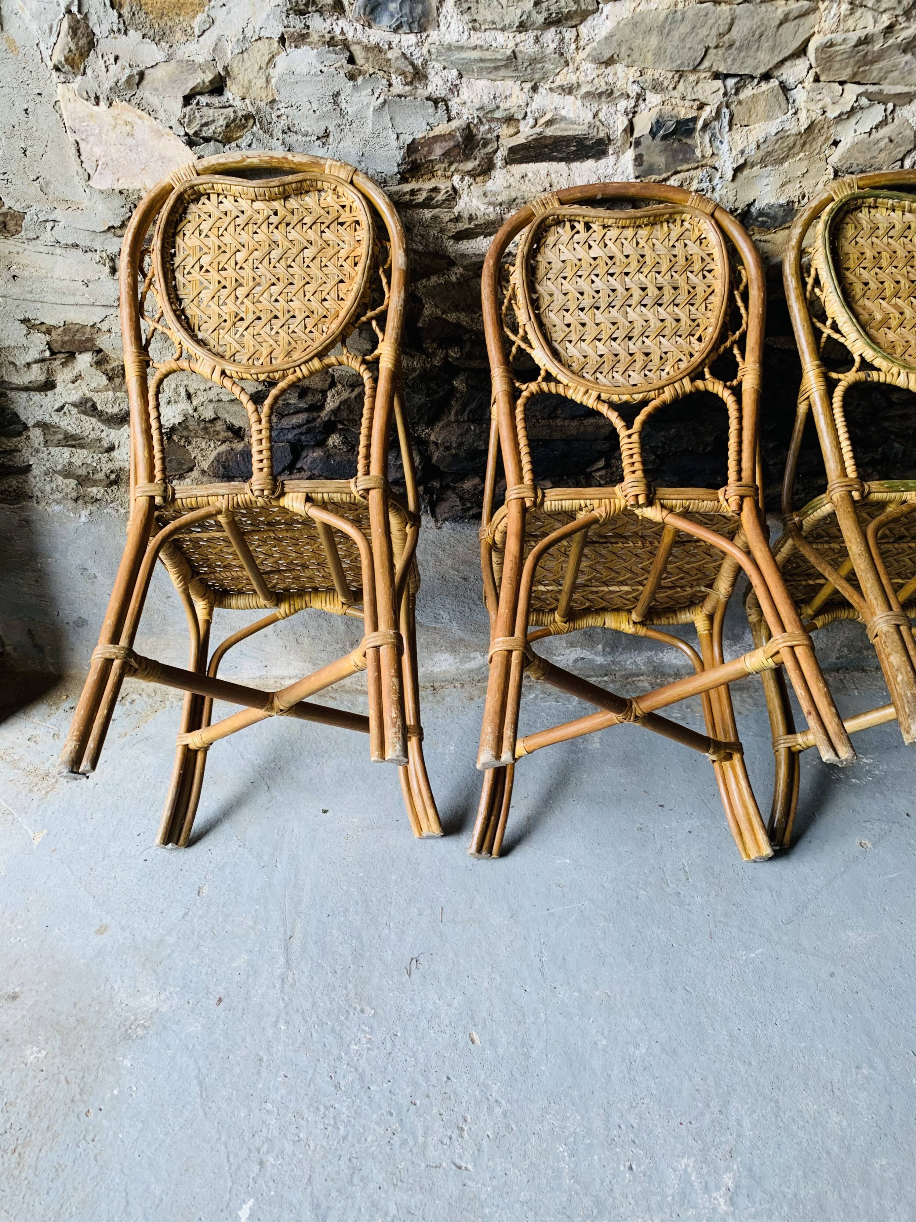 Rattan dining room: 1 table + 4 chairs