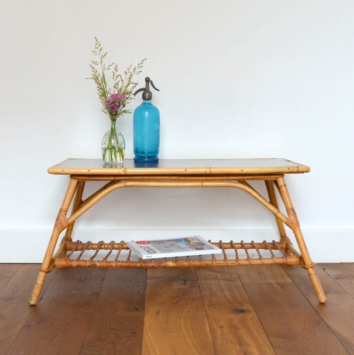 Coffee table wood and rattan 1950s
