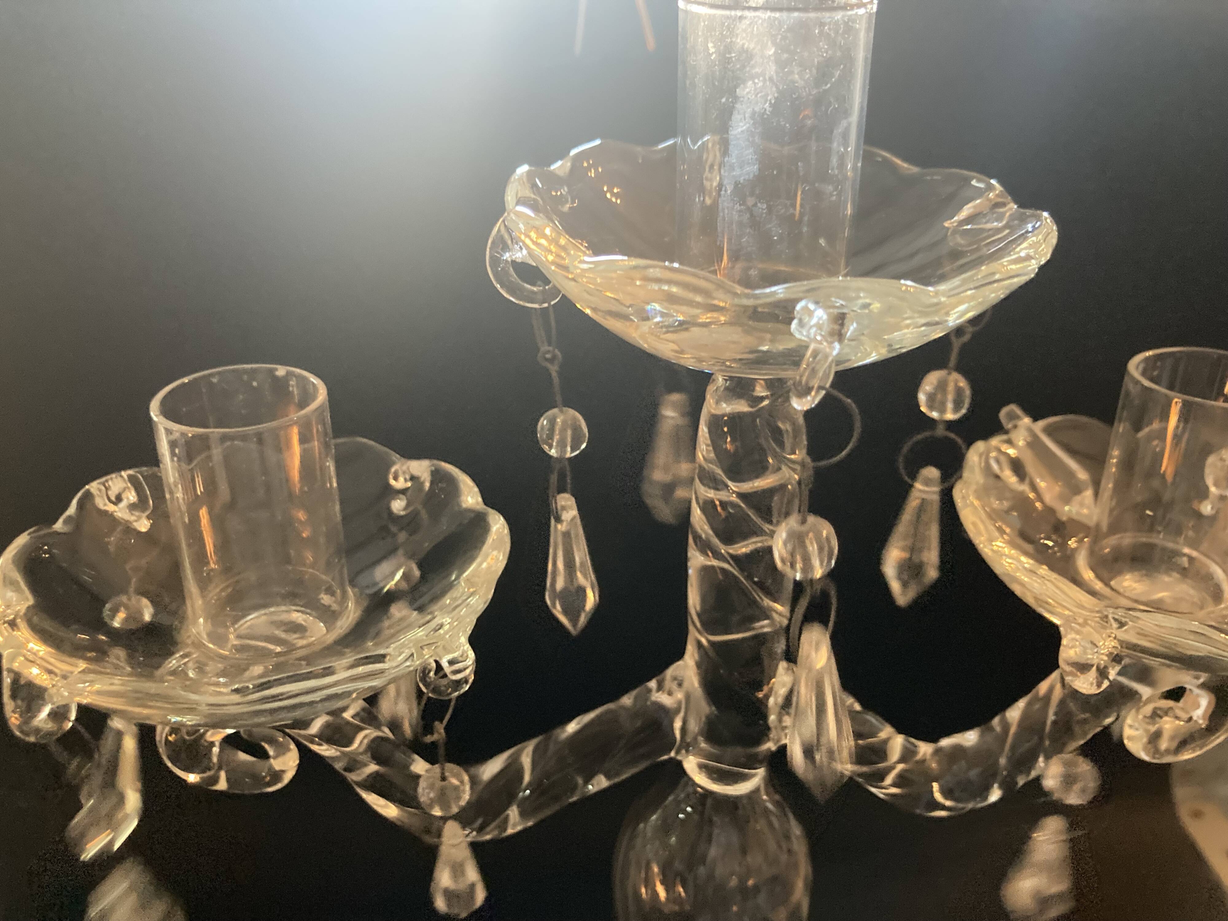 Antique twisted blown glass candle holder – 3 arms with tassels