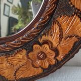 Round vintage carved wooden mirror