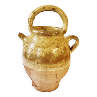 Antique Provençal jug / goat in yellow enamelled stoneware