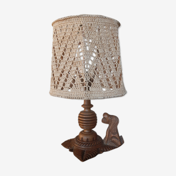 Carved wooden lamp