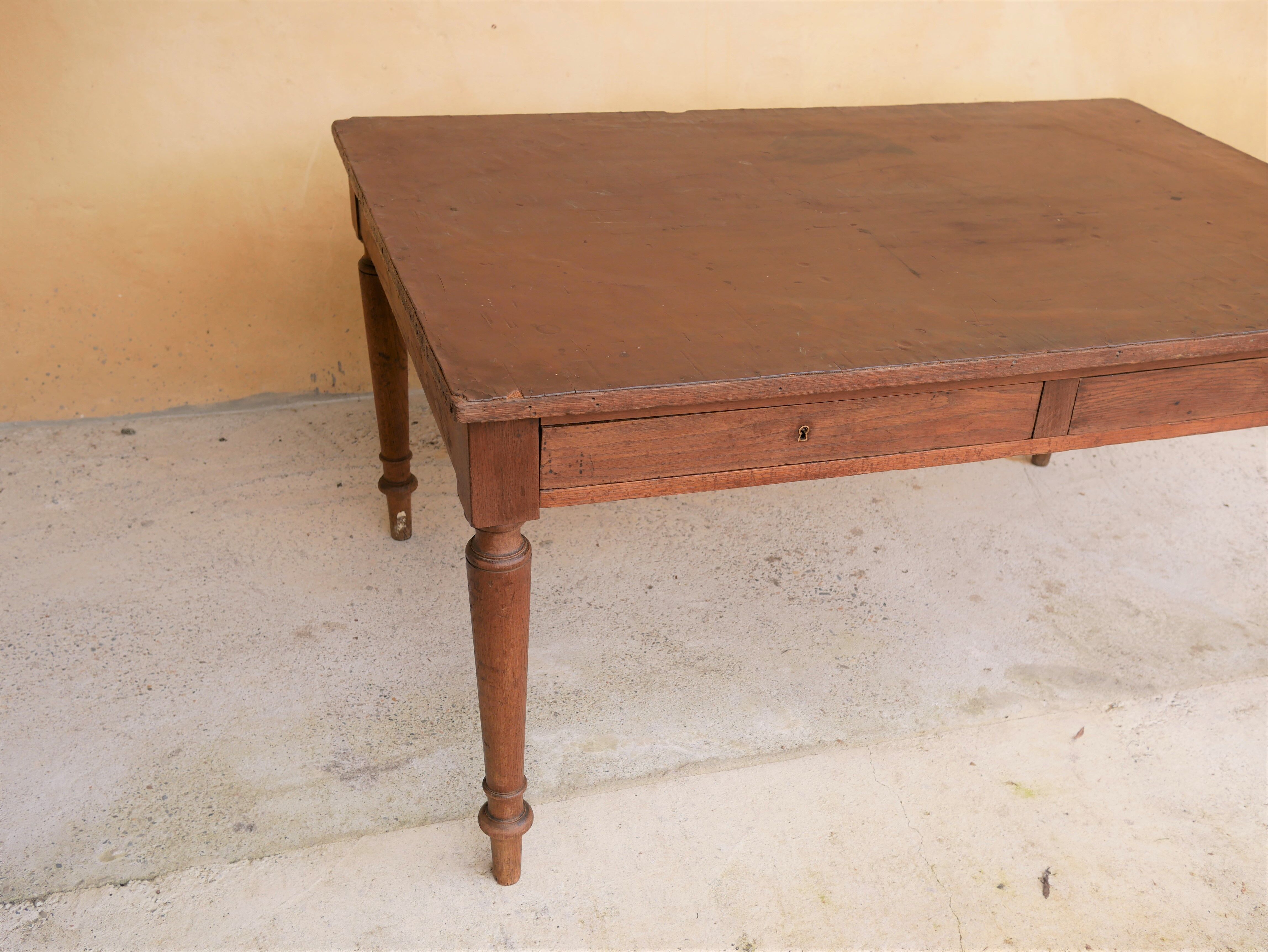 Vintage wooden and leather desk dining table
