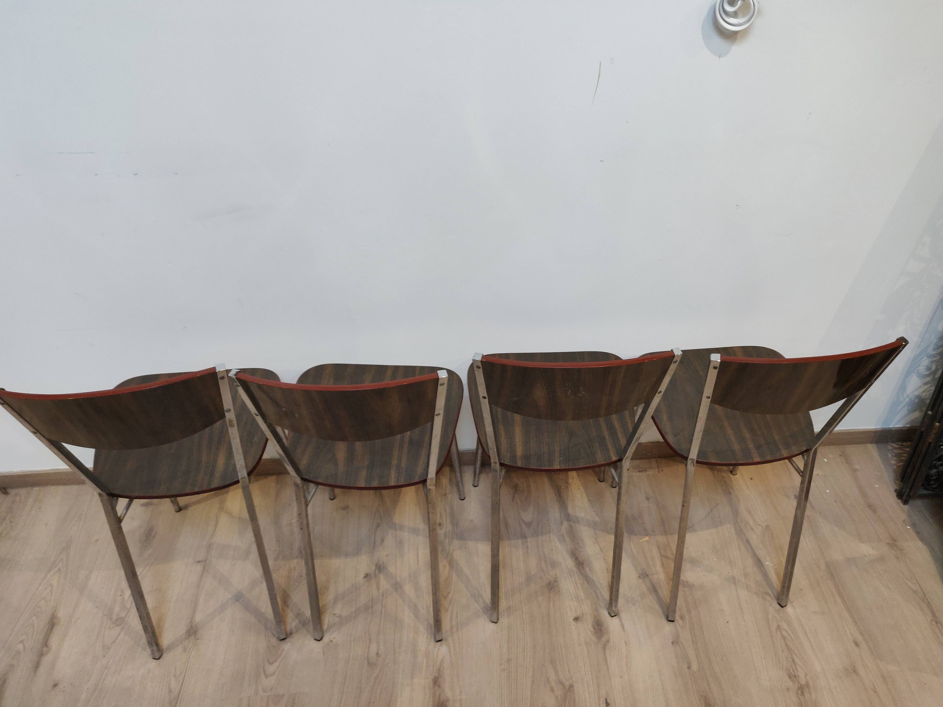 Set of 4 ART DECO formica and chrome metal chairs circa 1950
