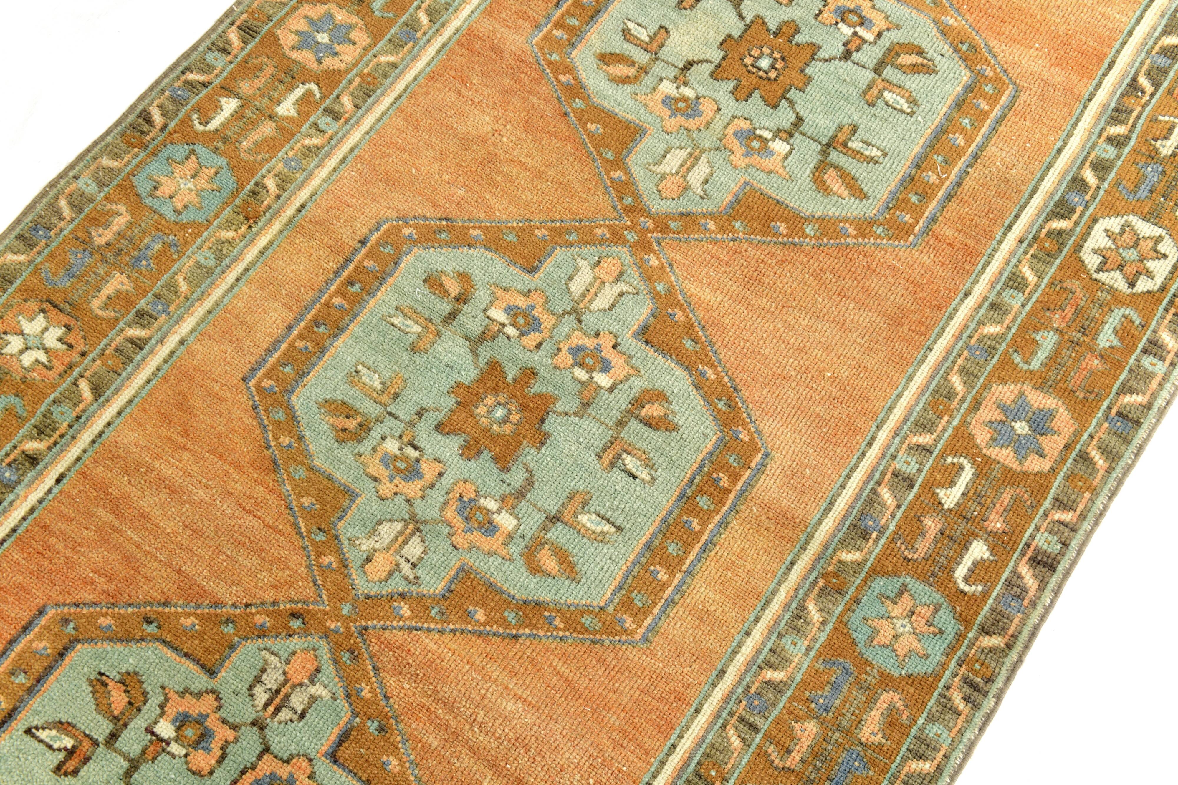 Tapis de couloir vintage vert et orange