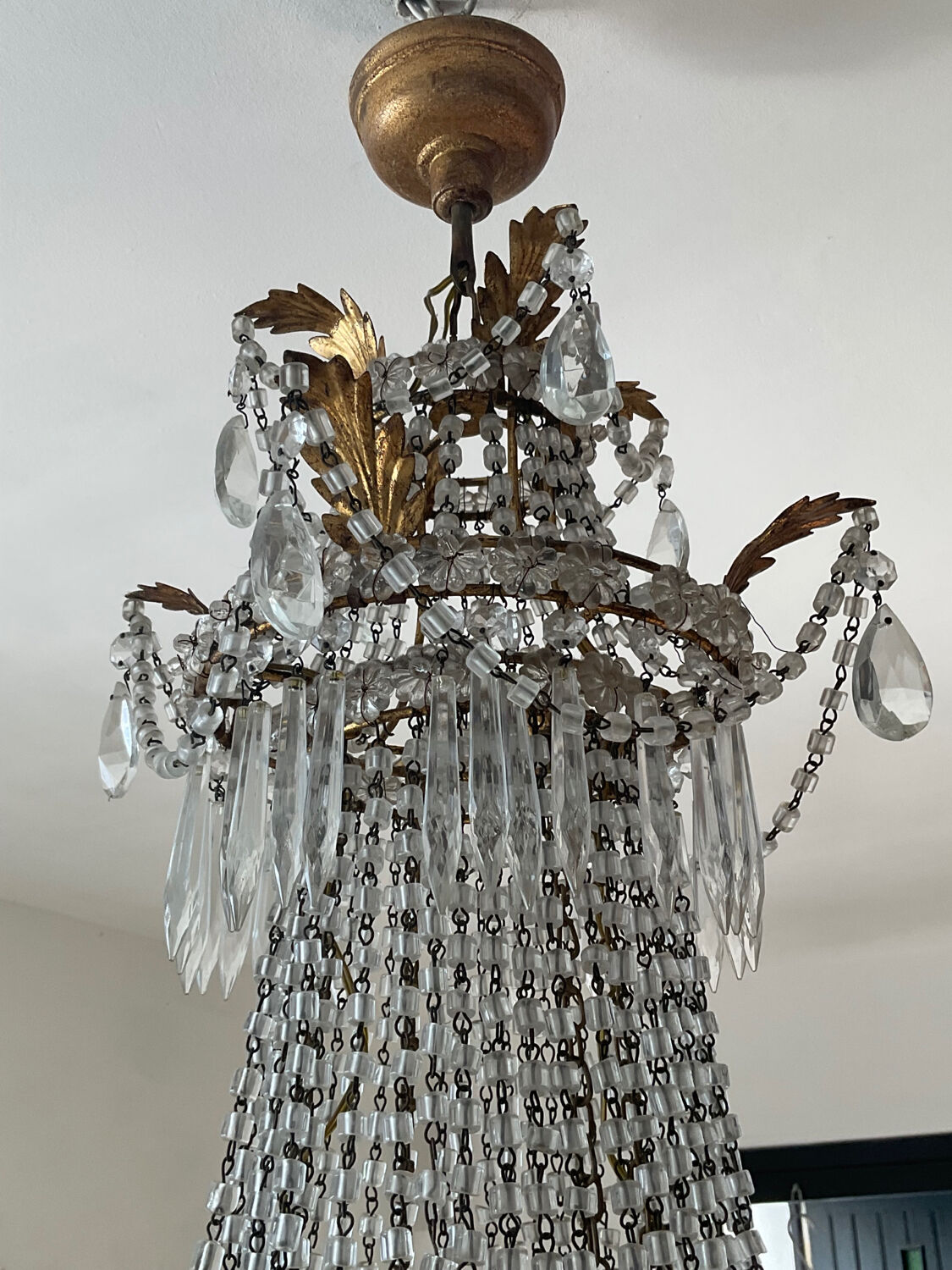Large Montgolfière chandelier with crystal drops