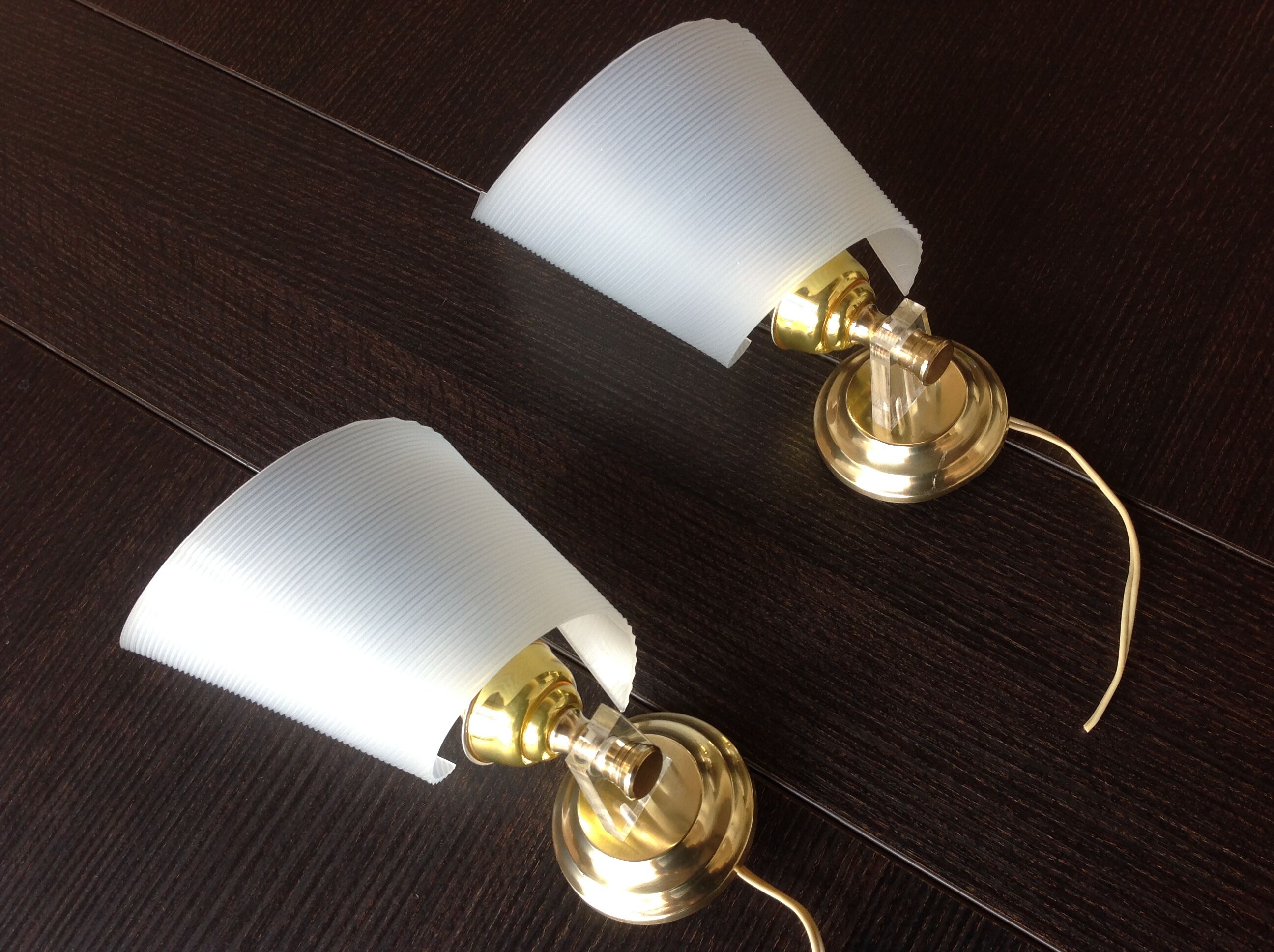 Pair of brass and perspex white /vintage 50-60s wall light