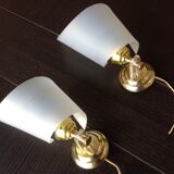Pair of brass and perspex white /vintage 50-60s wall light