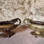 Large antique cast iron planter on a stand, brown-gold patina, France, circa 1900.