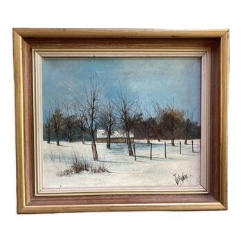 Jean Claude Brulere.  L'Hiver. Vintage French art. Oil on stretched canvas