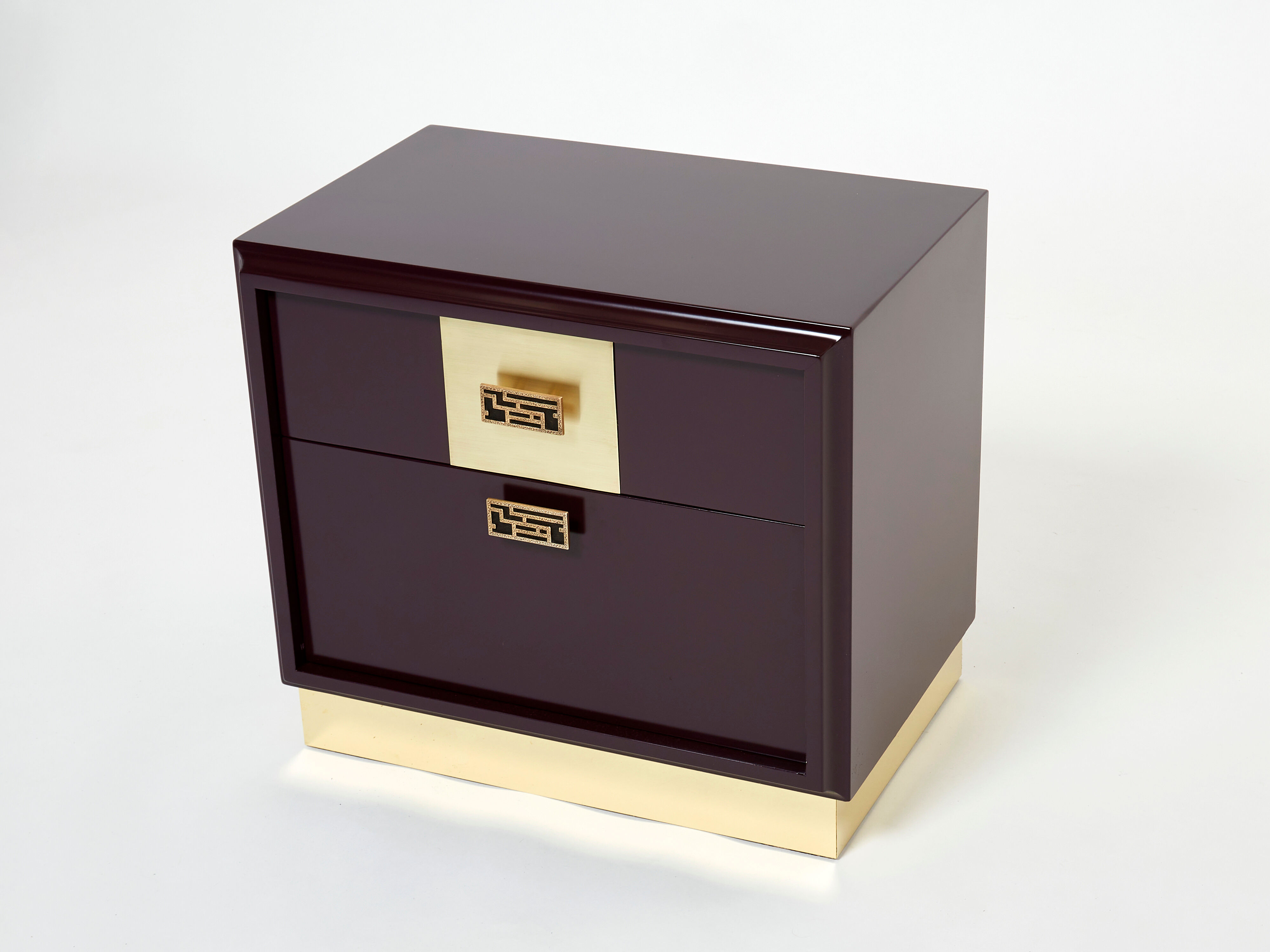 Pair of brass plum lacquer bedside tables Luciano Frigerio Italy 1970