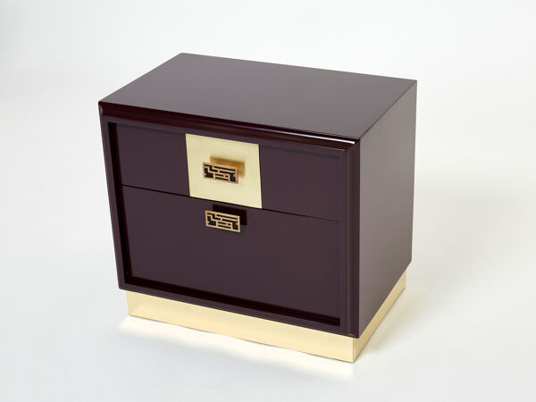 Paire de tables de chevet laque prune laiton Luciano Frigerio Italie 1970