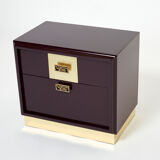 Pair of brass plum lacquer bedside tables Luciano Frigerio Italy 1970