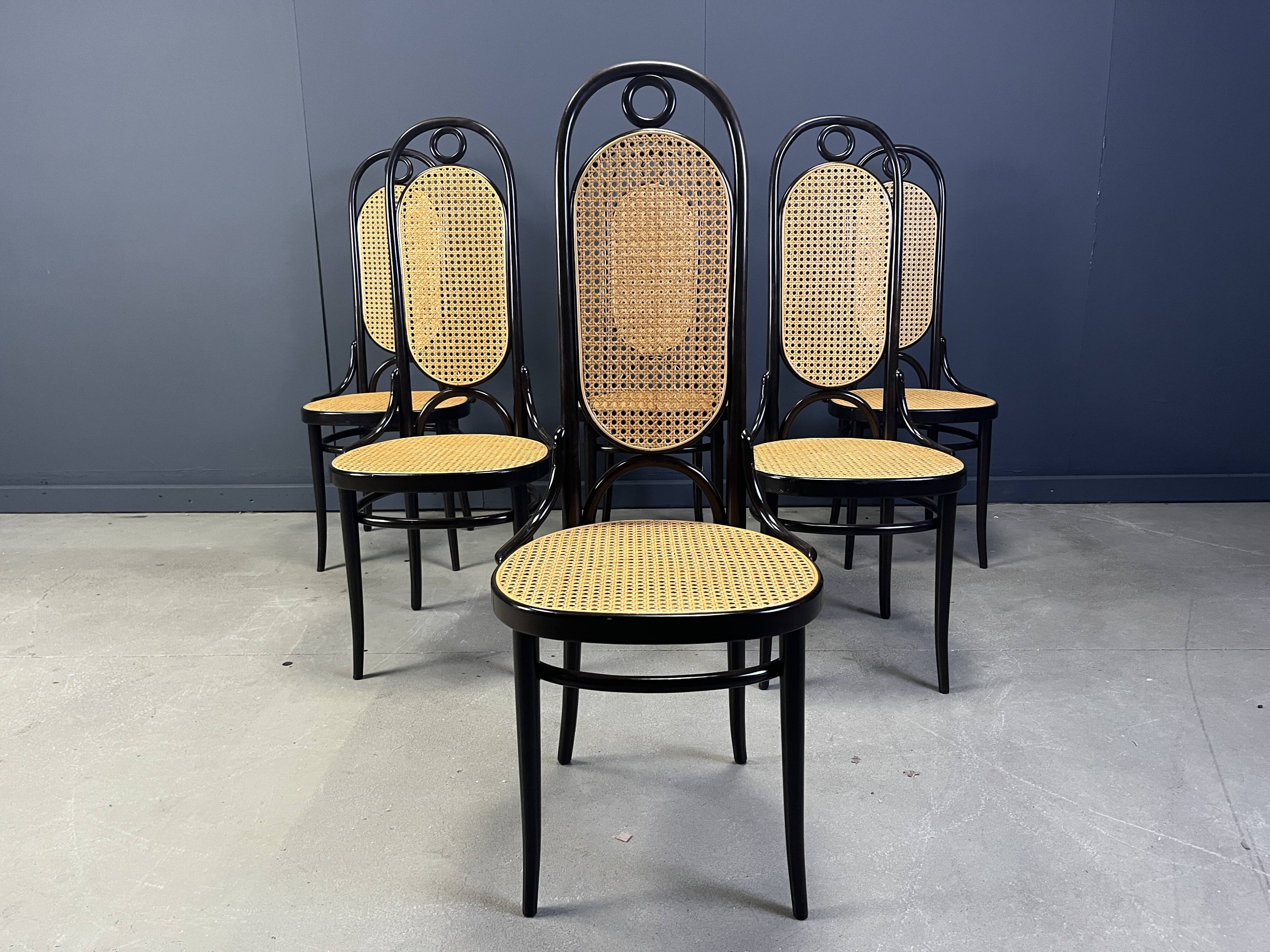 Thonet no. 207 dining chairs 'Long John', set of 6, 1985