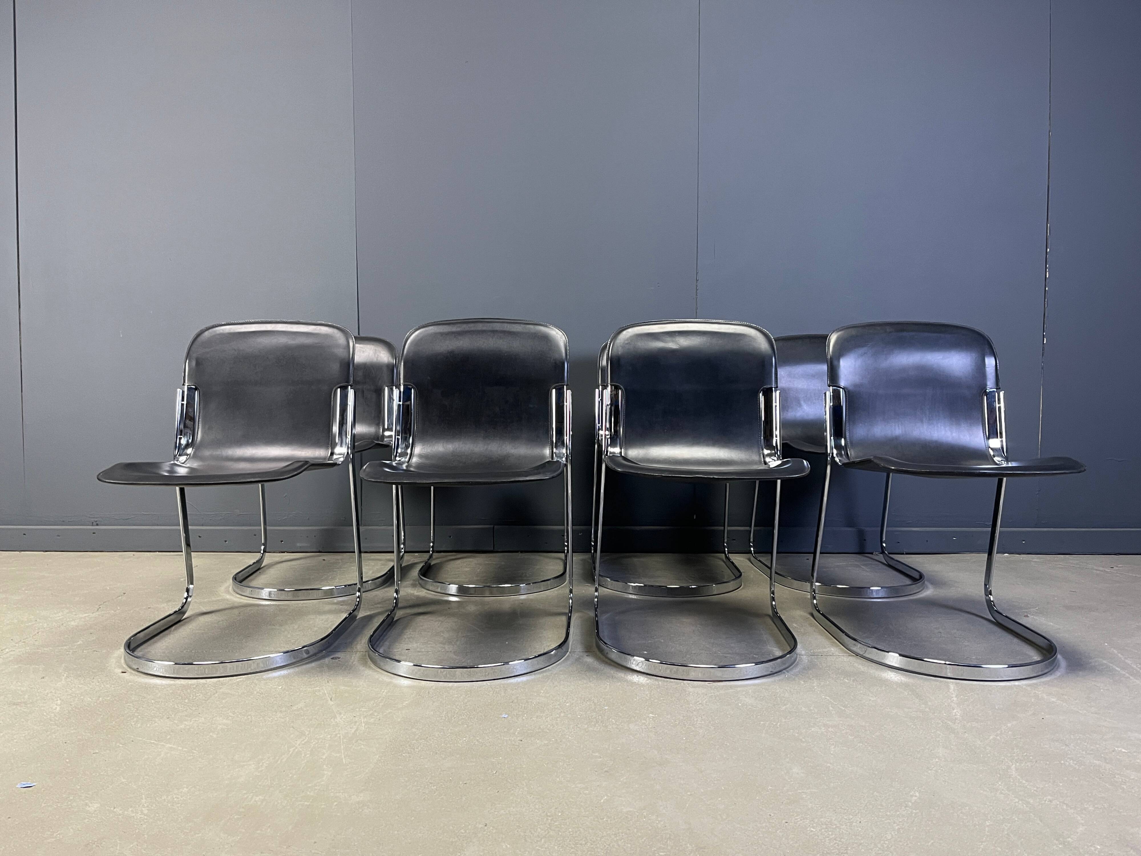 Vintage dining chairs by Willy Rizzo for Cidue, set of 8, 1970s.