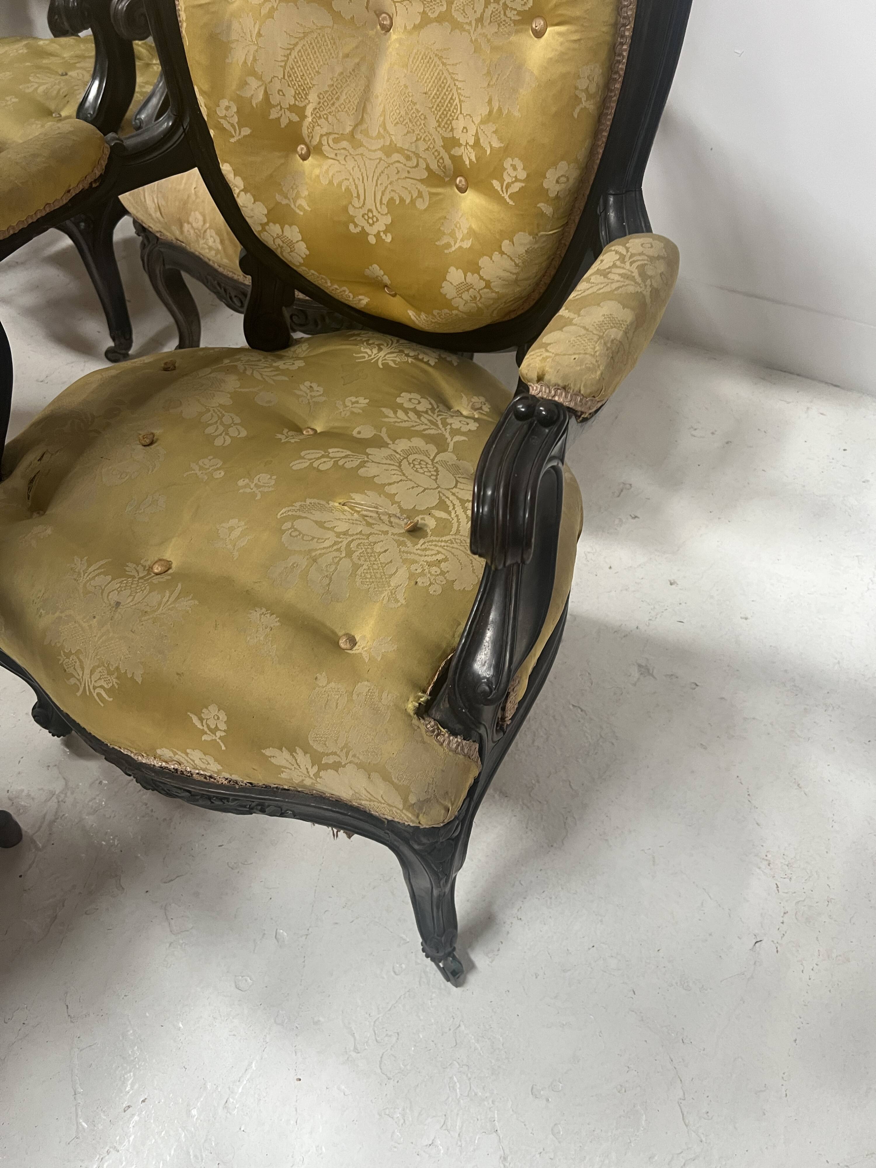 Set of eight Napoleon III style Louis XV armchairs in rosewood, 20th century.