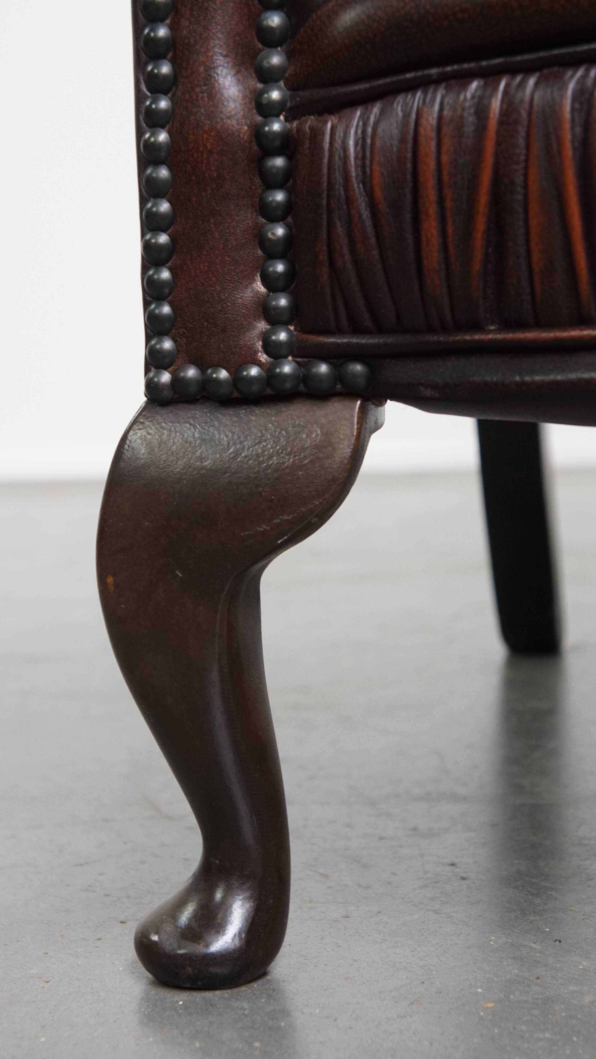 Brown Cowhide Leather Chesterfield Wingback Chair