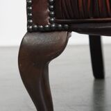 Brown Cowhide Leather Chesterfield Wingback Chair