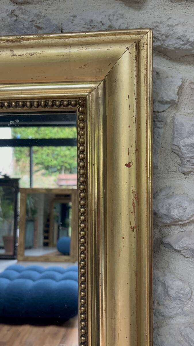 Pearled fireplace mirror 162.5/107.5cm gilded with gold leaf, fireplace trumeau, mirror.