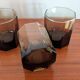 Set of three hexagonal smoked glass glasses – 1970s