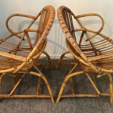 Pair of rattan shell armchairs 60s
