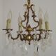 French Antique Art Nouveau 4 Light 3 Side Brass Crystal Cage Chandelier