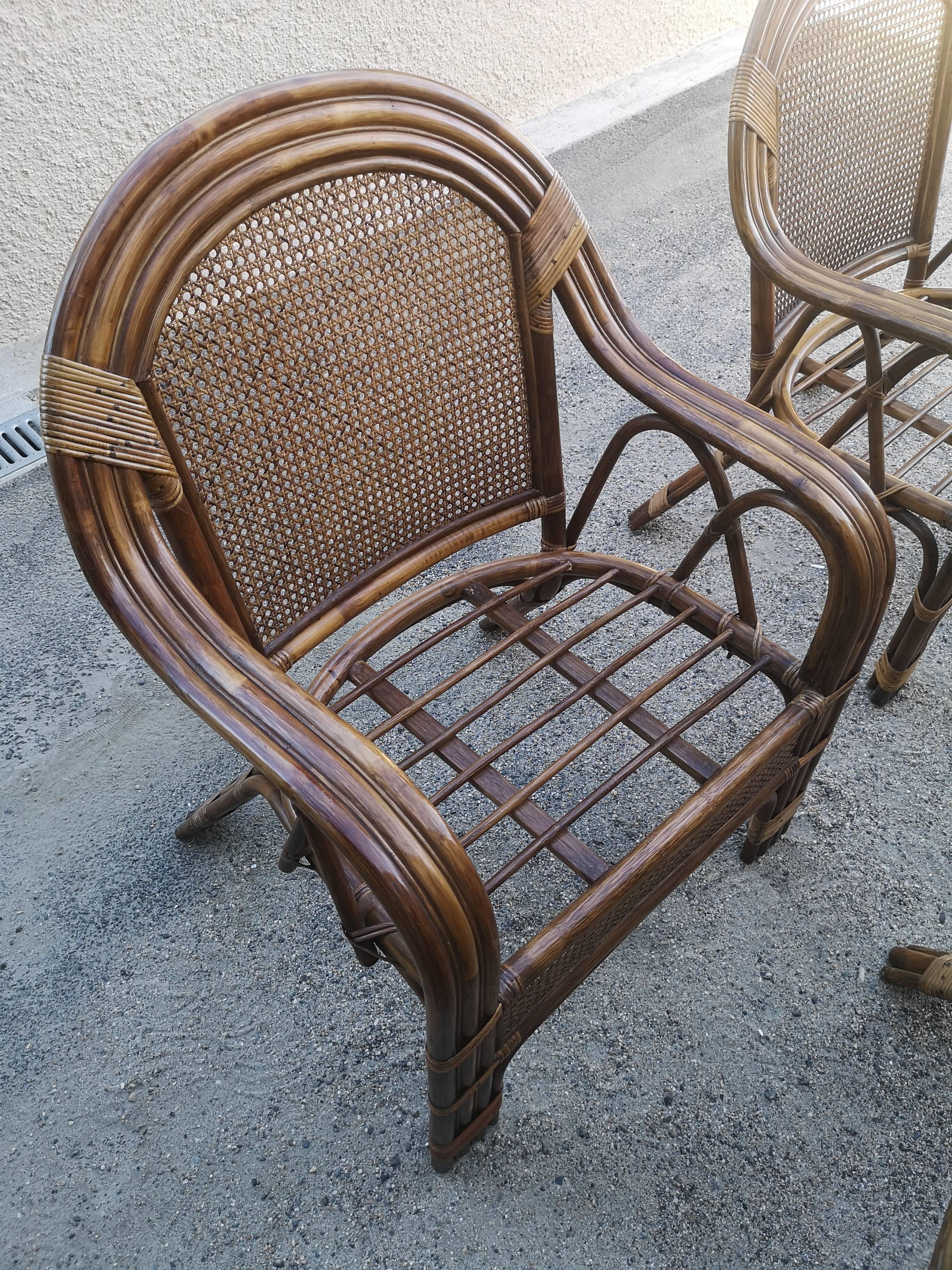 4 vintage rattan armchairs