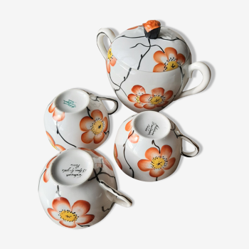 Lot tasses à thé et sucrier à fleurs, delvaux