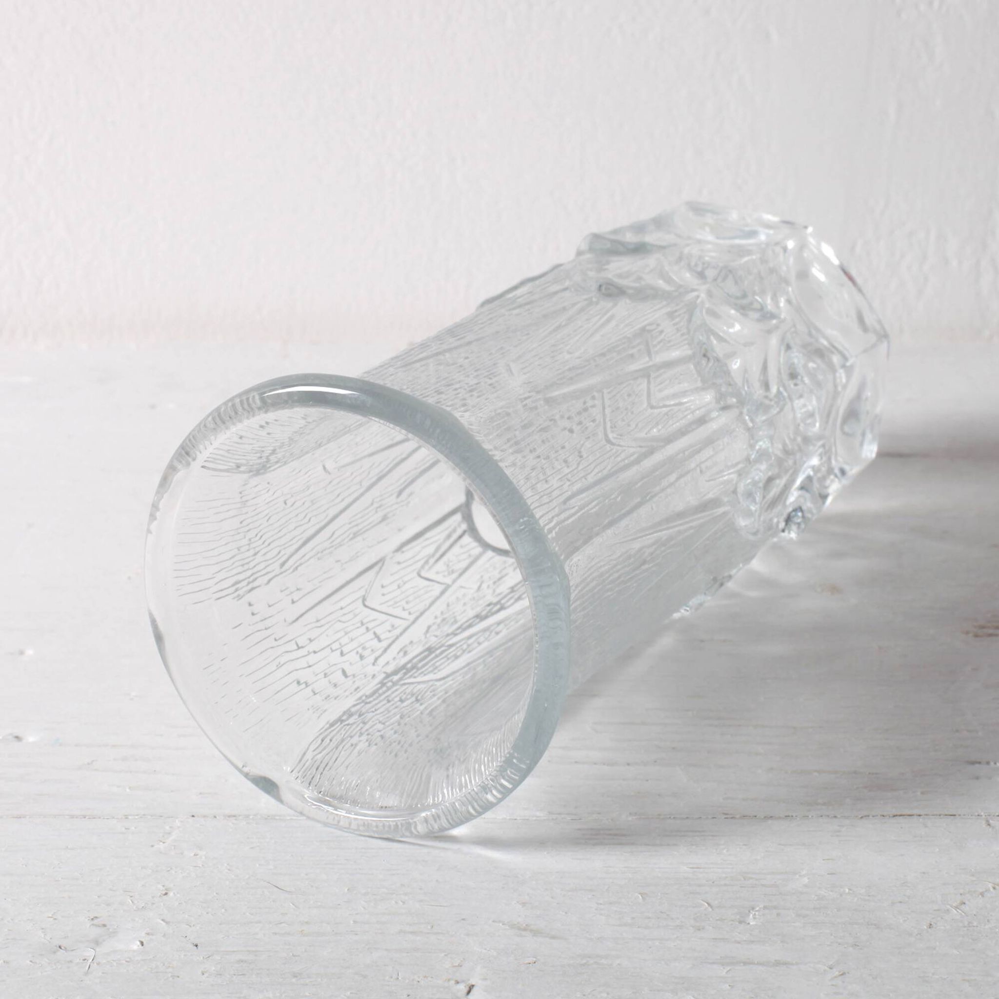 Small Vase / Vintage Clear Leaf Pattern Textured Glass Flower Vase Fidenza