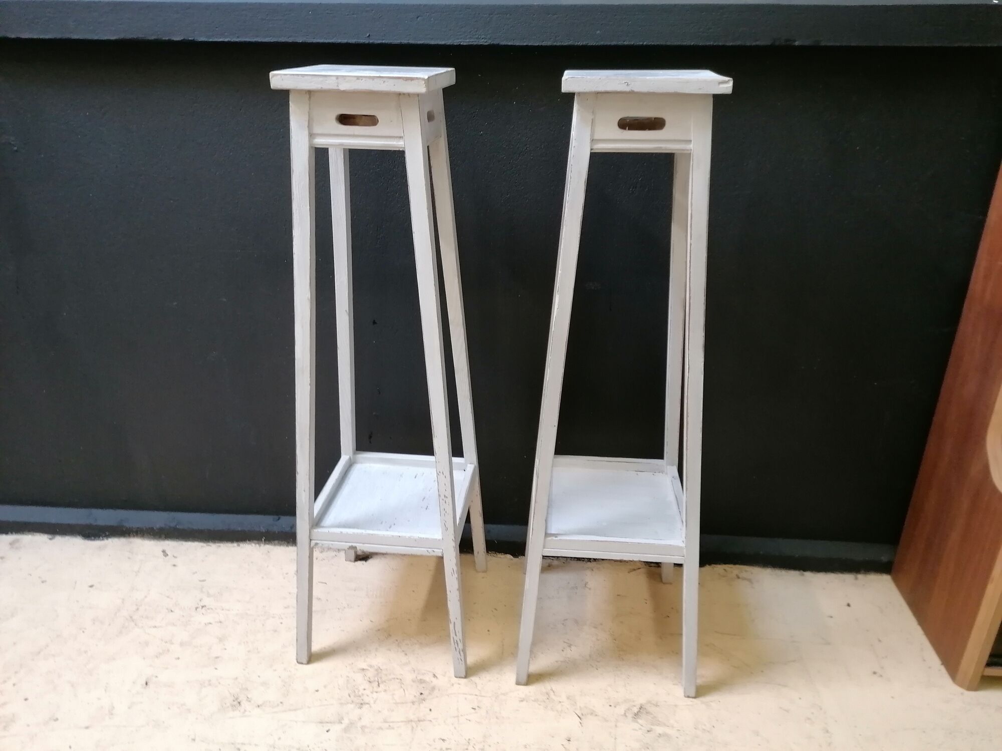 Pair of harnesses, pedestal table with plants, vintage wooden