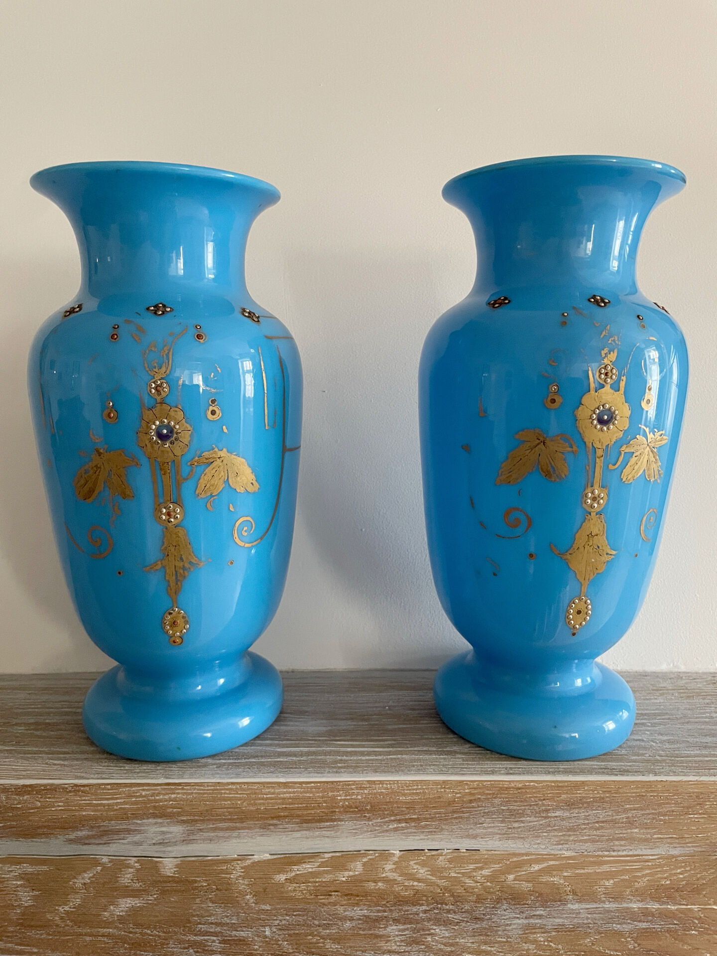 Pair of blue opaline vases