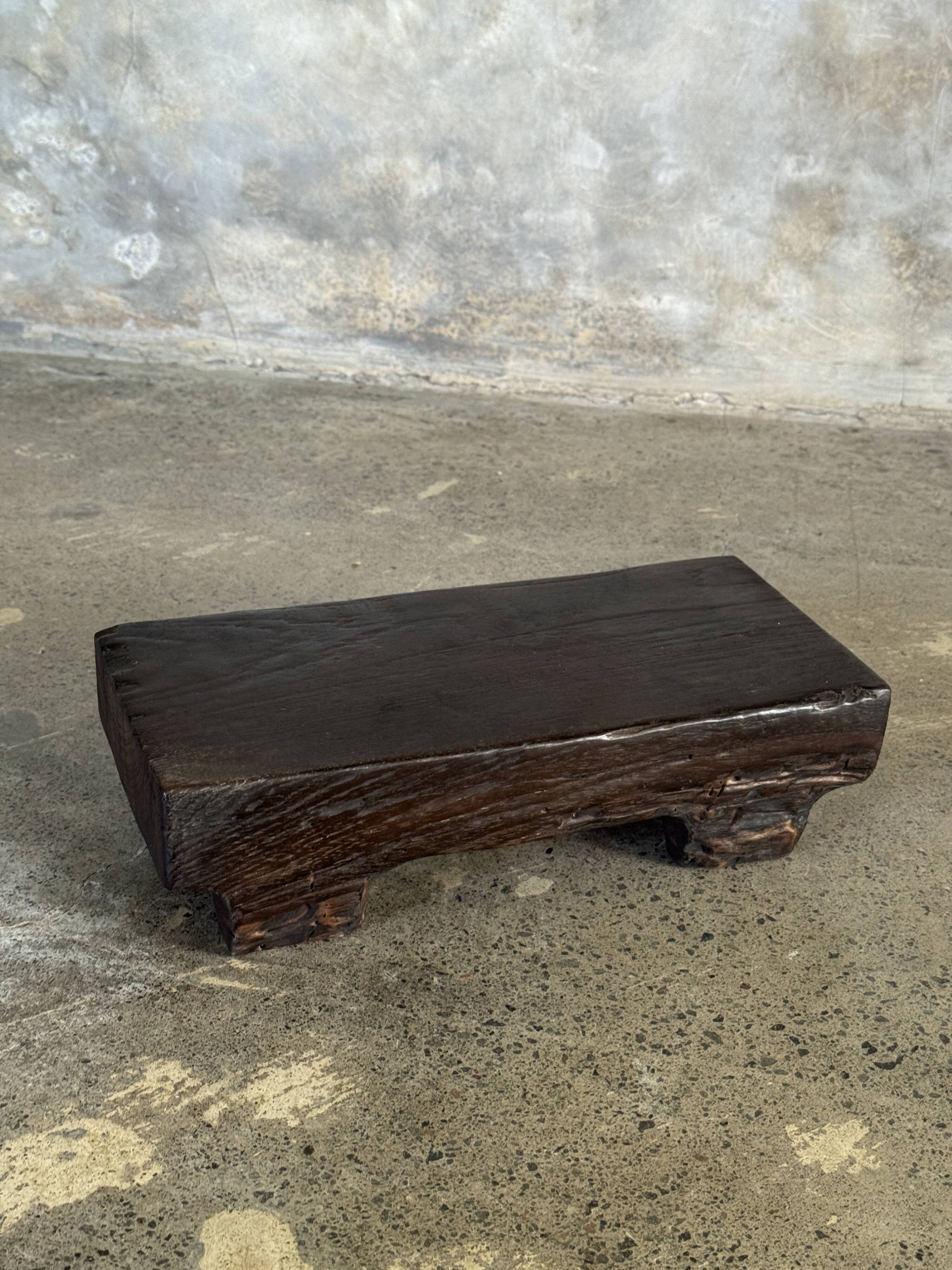 Small stool, black solid teak accent stool wabi-sabi L30 W8.5 H6.