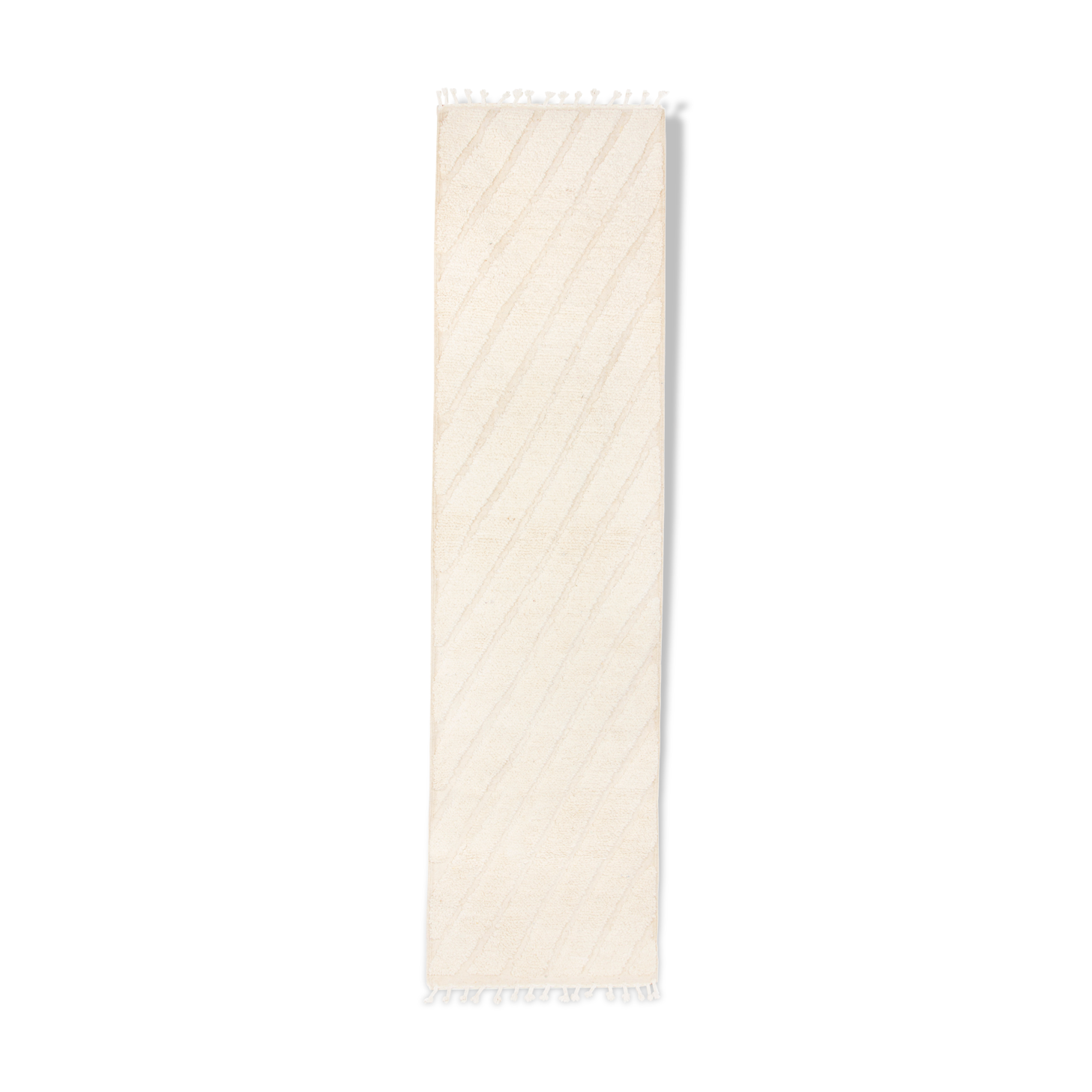 Berbere carpet beni ouarain ecru corridor with relief bands 303 x 78 cm