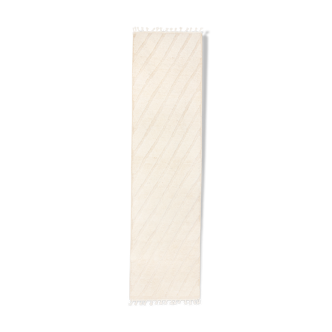 Berbere carpet beni ouarain ecru corridor with relief bands 303 x 78 cm