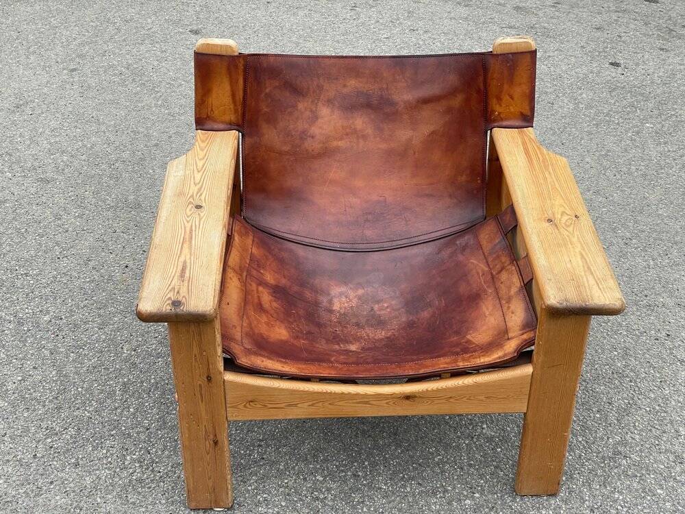 Safari chair in pine and leather, first edition attributed to Karin Mobring, 1970s