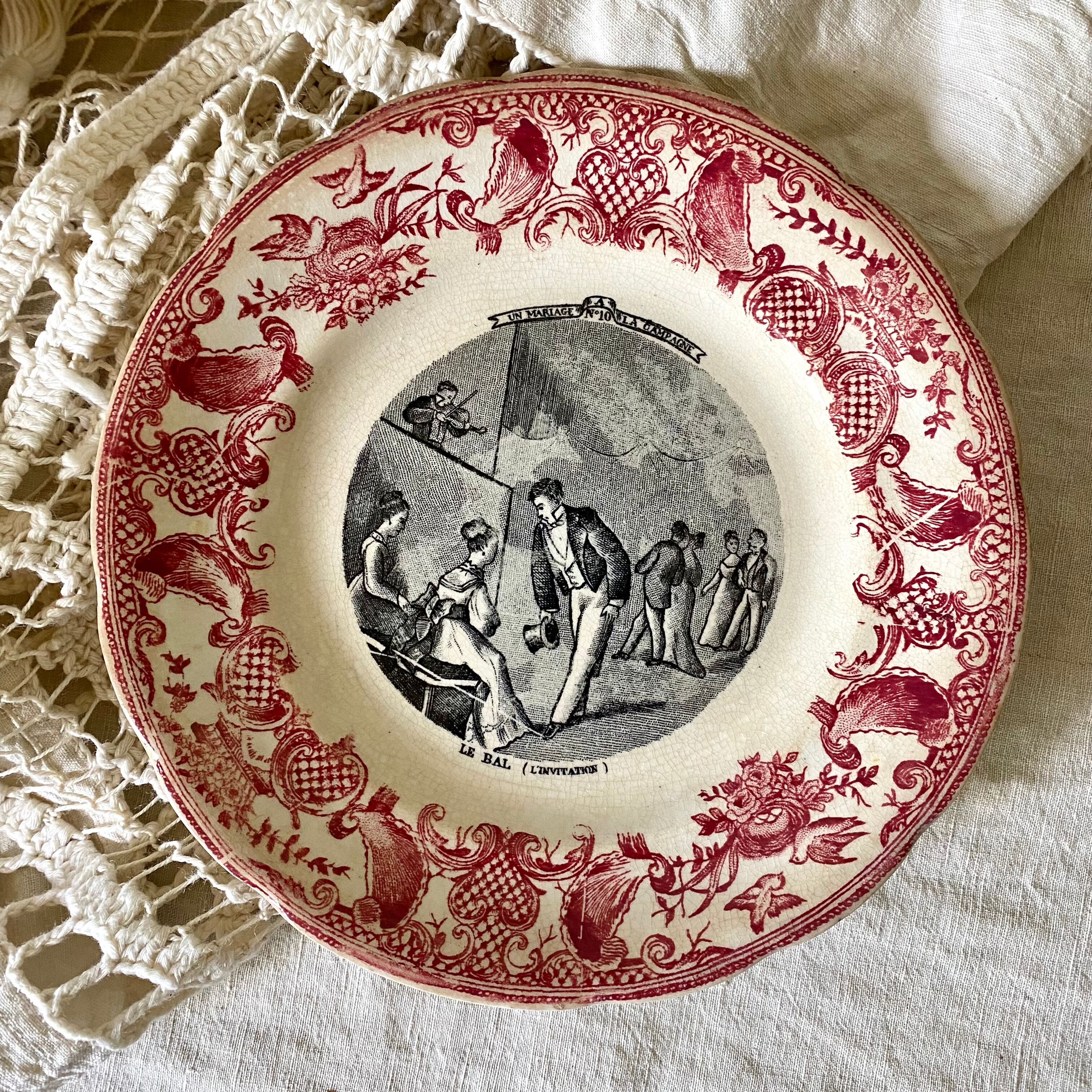 Old talking plates Gien "a wedding in the countryside"