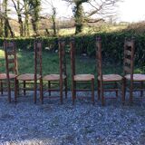 Vintage mulched chairs with high oak backrests with turned legs